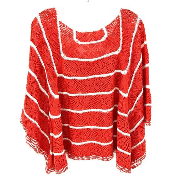 Free People women’s oversized orange and white striped knit poncho sweater - Picture 5 of 7